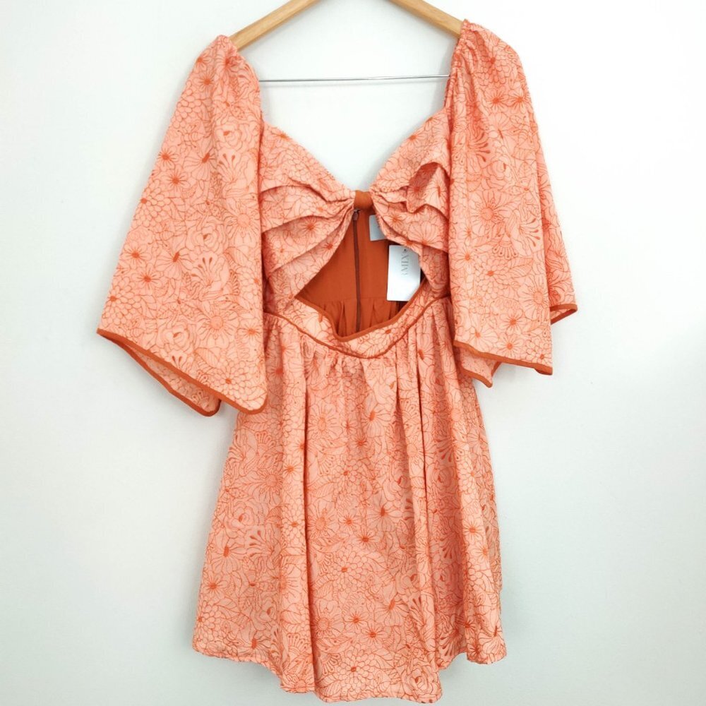 Azulu Maiori Cut-Out Embroidered Mini Dress in Orange XS - Picture 4 of 13
